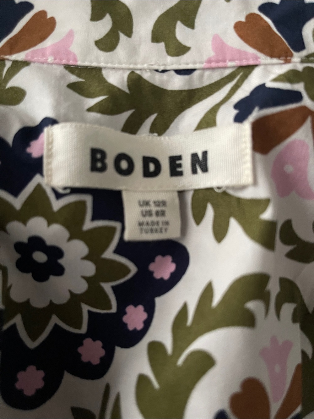 Boden Sleeveless Midi Dress in White with Navy, Olive & Pink Floral Print - Picture 6 of 6